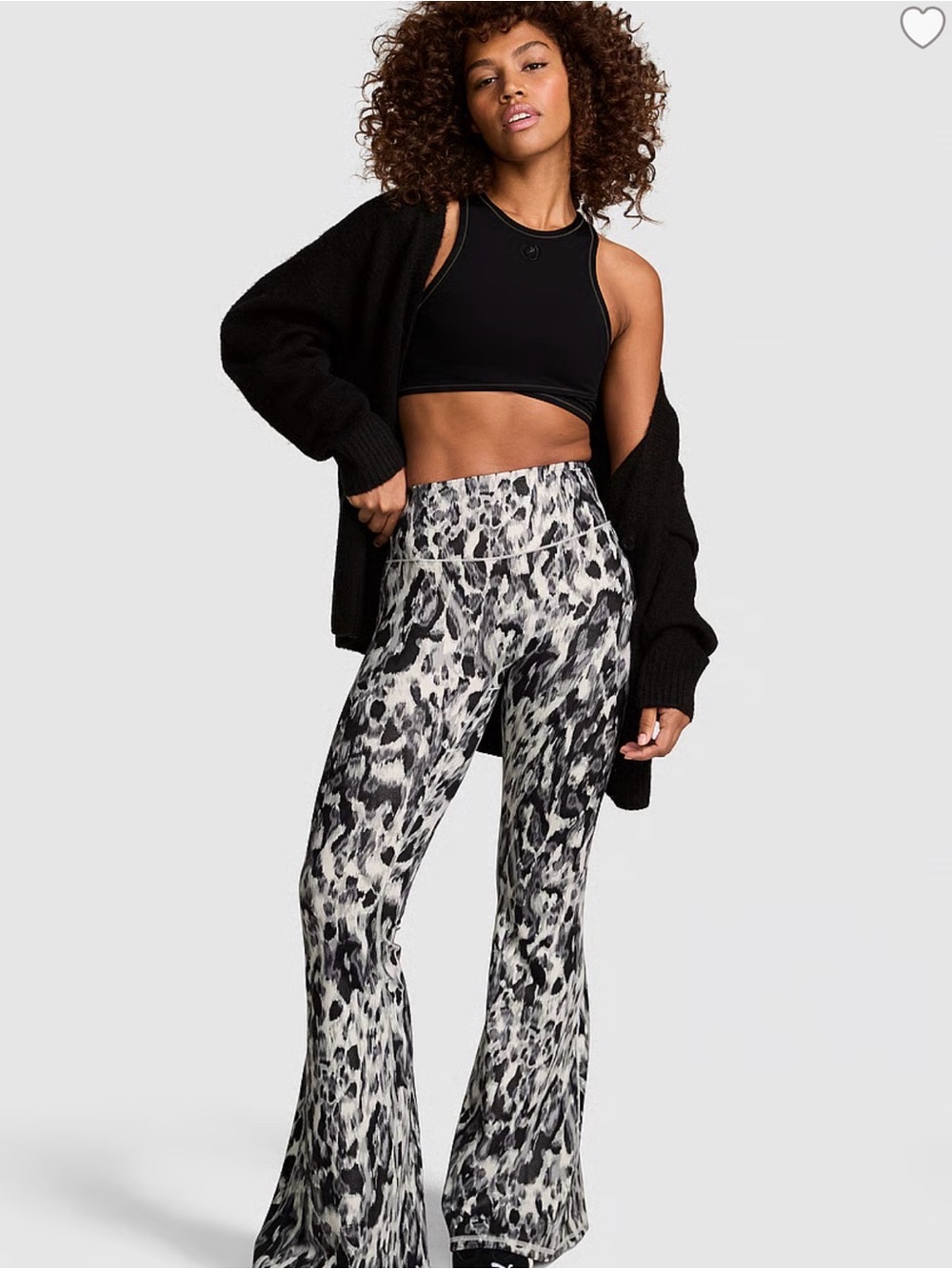 PINK Victoria's Secret Black & White Animal-Print Flare Leggings